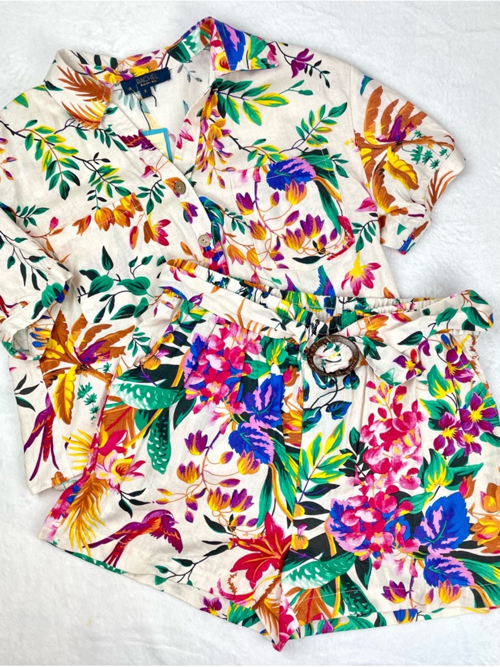 RACHEL Rachel Roy Vibrant Floral Button Front Short Set